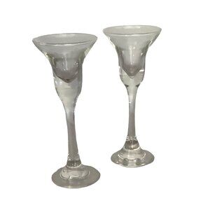 Vtg Flare‎ Top Glass Candlestick Holders 7" Tall Lot of 2